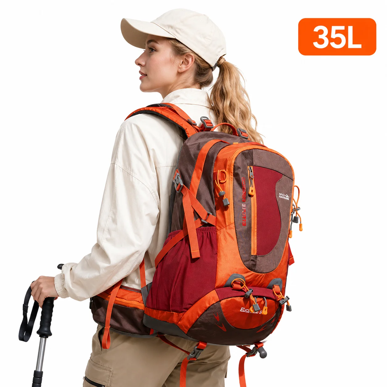 Hiking Backpack 35L Water Repellent Nylon Rucksack with Adjustable Shoulder Straps and Waist Belt for Travel Camping Men Women