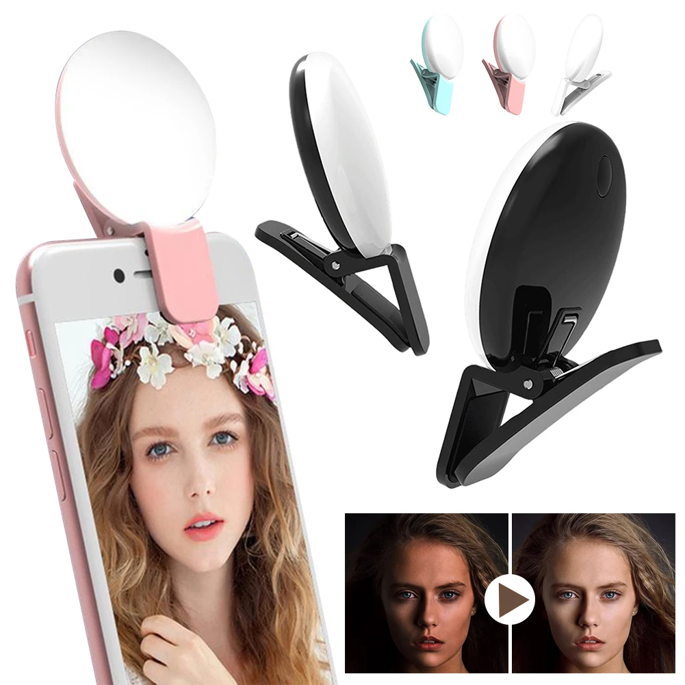 LED Selfie Rings Light Portable Mini Fill Light with Clip Rechargeable USB Flash Lighting for Women Girls