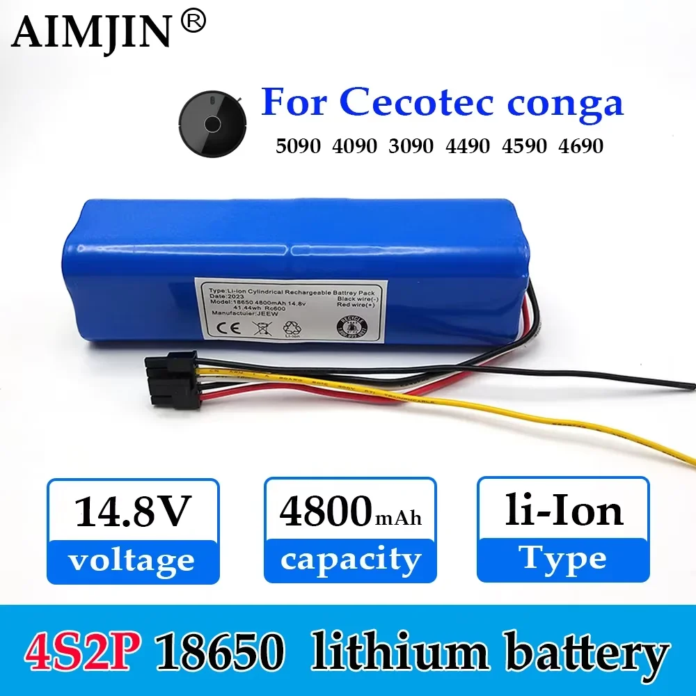 New 14.8V 4800mAh INR18650 MH1-4S2P-300S Robot Battery for Cecotec Conga 5090 5490 6090 Robotic Vacuum Cleaner