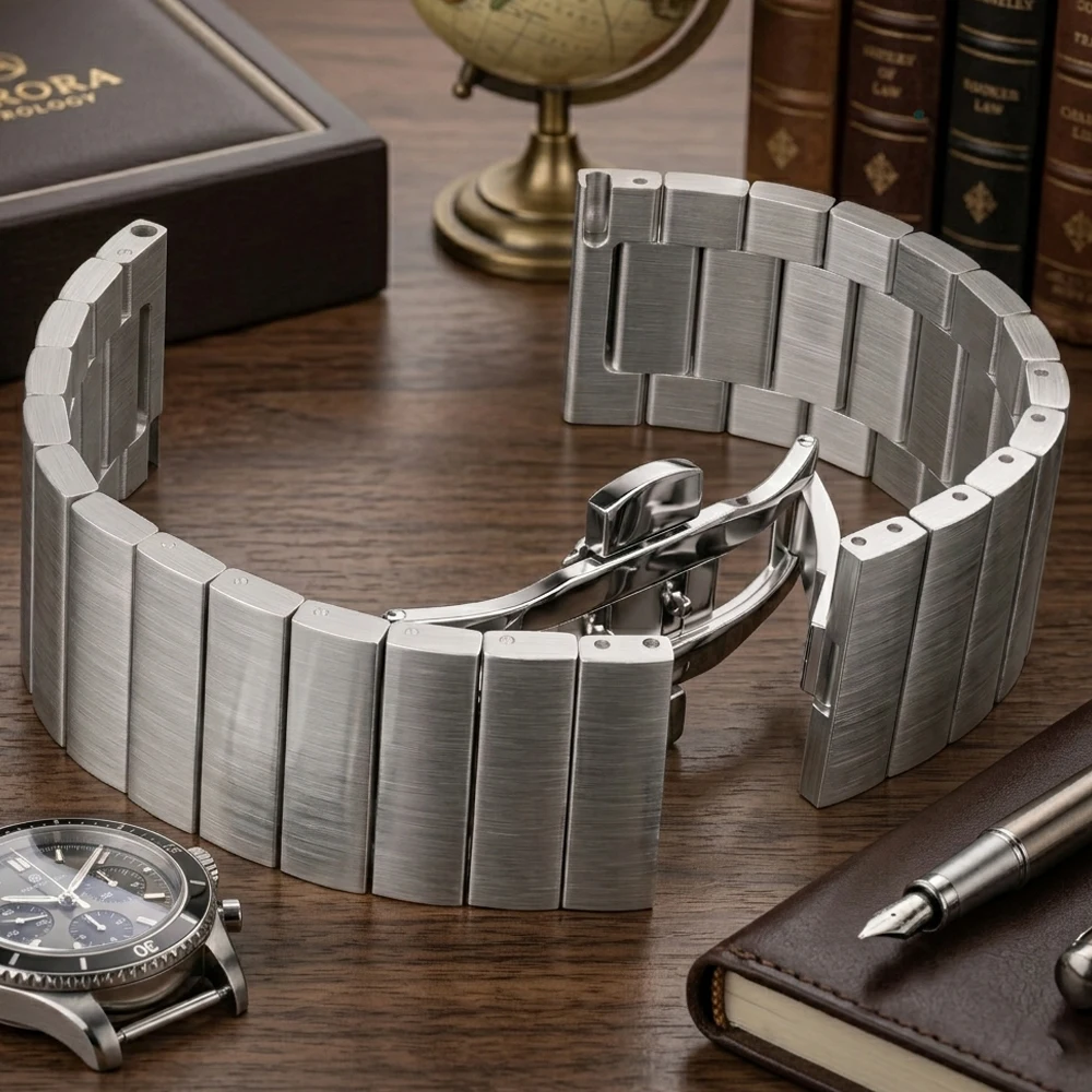 Universal Solid Stainless Steel Watch Band 16 18 20 22mm Silver Black Metal Strap Compatible with Samsung Gear Huawei Smartwatch