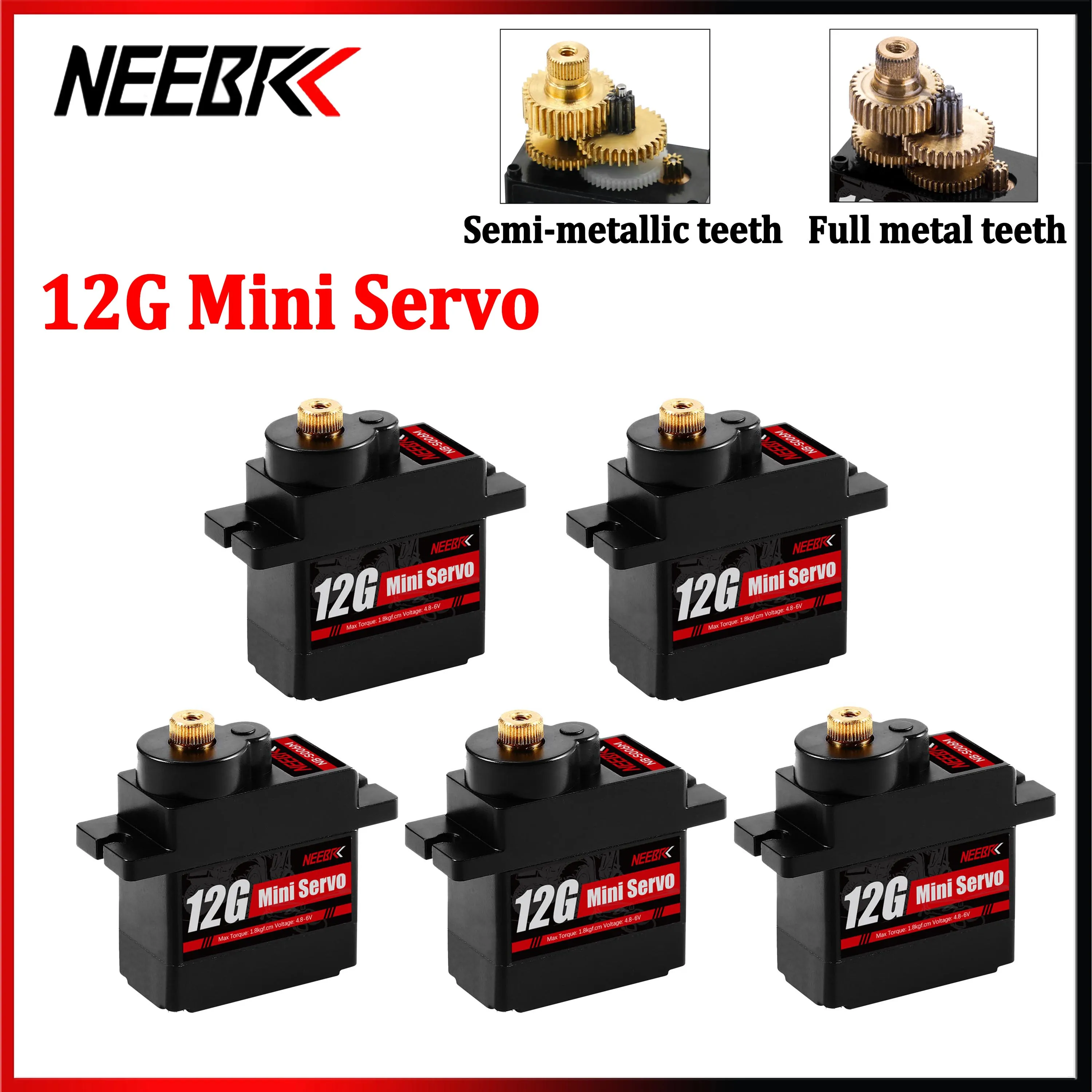 NEEBRC 12g Metal Gear Mini Digital Servo JR Plug for RC Micro Car Plane Fixed-wing Helicopter Airplane Boat Robot Accessories