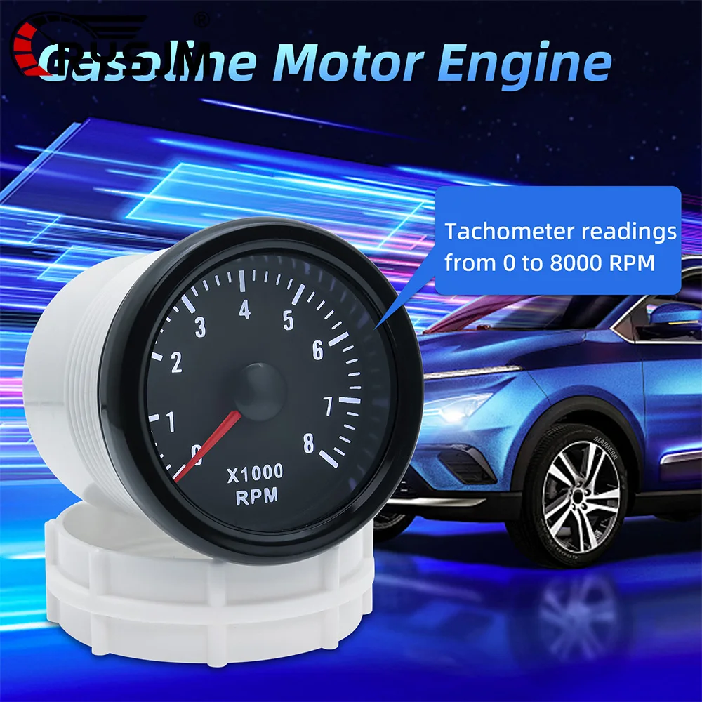 52MM 0~8000 RPM Tachometer Tacho Gauge For 12V 1-8 Cylinder Petrol Engine Car Accessories Instrument Vehicle Internal Parts