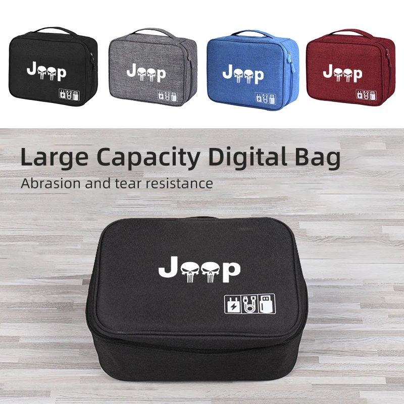 Car Accessories Digital Organizer Waterproof Data Cable Storage Bag For Jeep Renegade Compass Grand Cherokee Wrangler JK Patriot