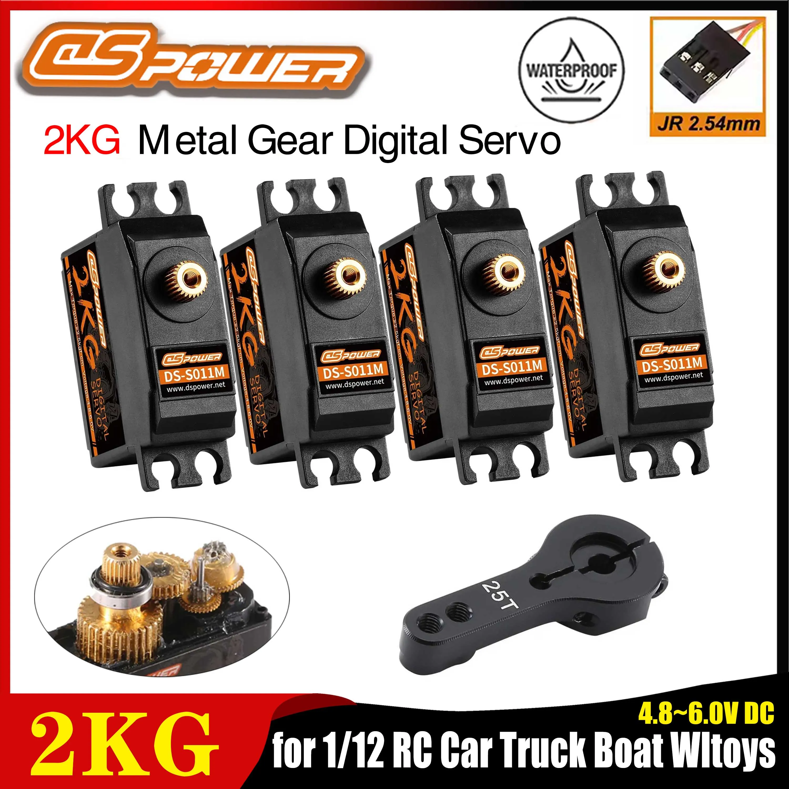 DSPOWER 2KG Metal Gear Digital Servo Waterproof 4.8~6.0V DC for 1/12 RC Car Crawler Boat Wltoys 144001 144010 Plane Accessories