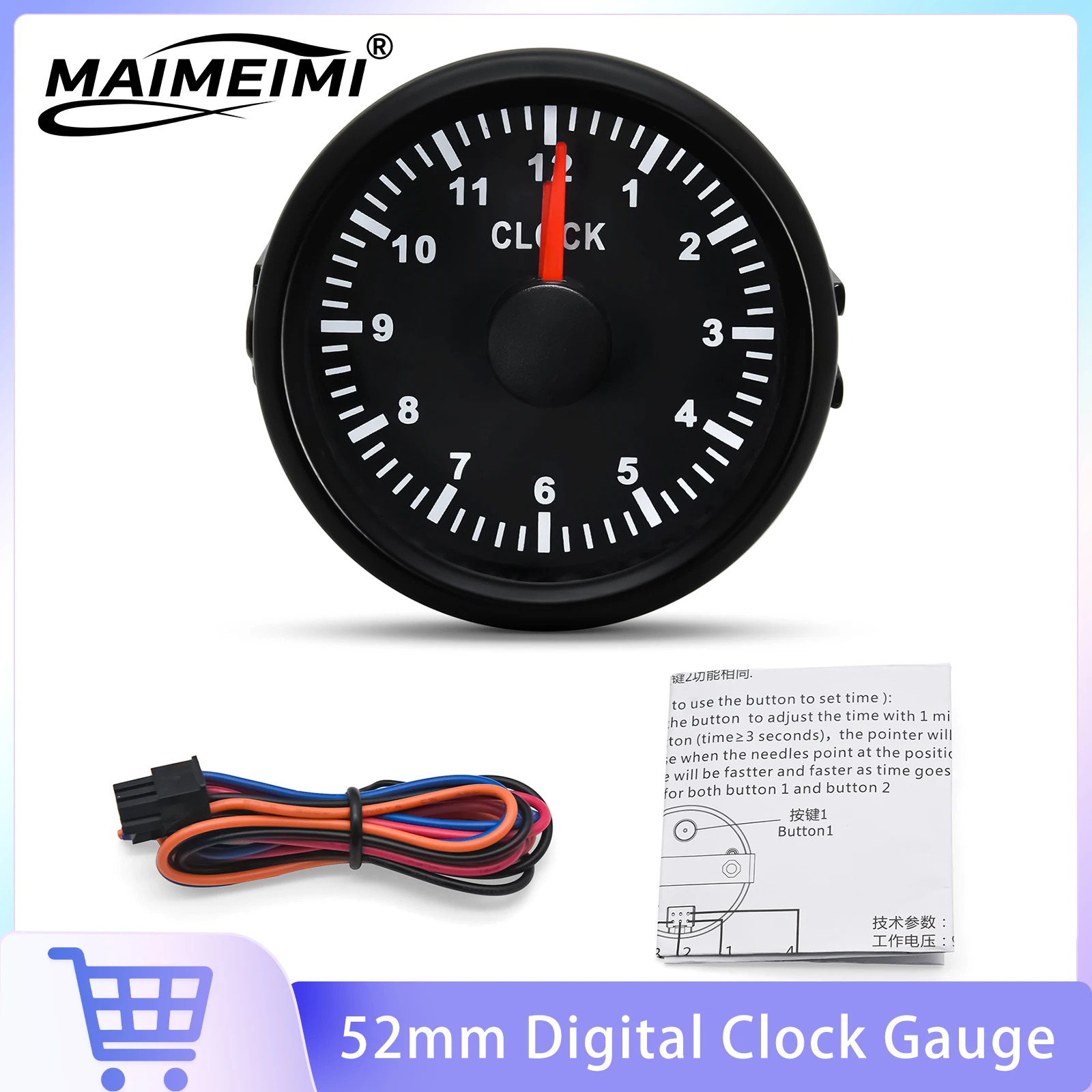 52mm Digital Car Gauge Clock Gauge With LED Backlight 0~12 Hours Meter Clock Meter For Car Marine Boat Yacht Accessories