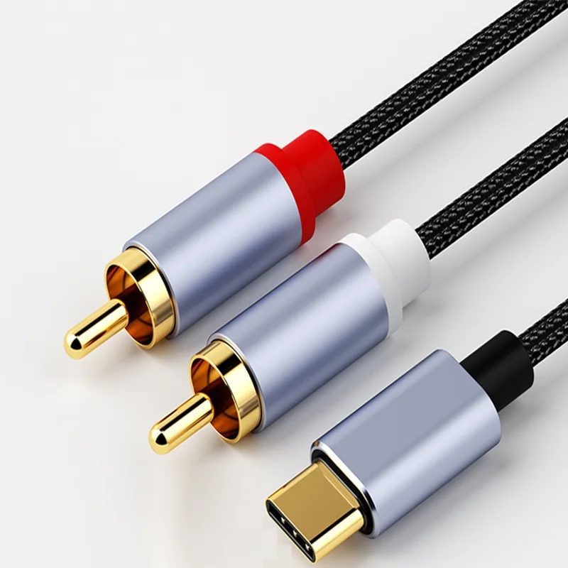 Type-C to RCA Splitter cable Male Plug Adapter USB C to 2RCA Male Jack Plug Adapter for Car Auxiliary Stereo Speaker Amp Cord