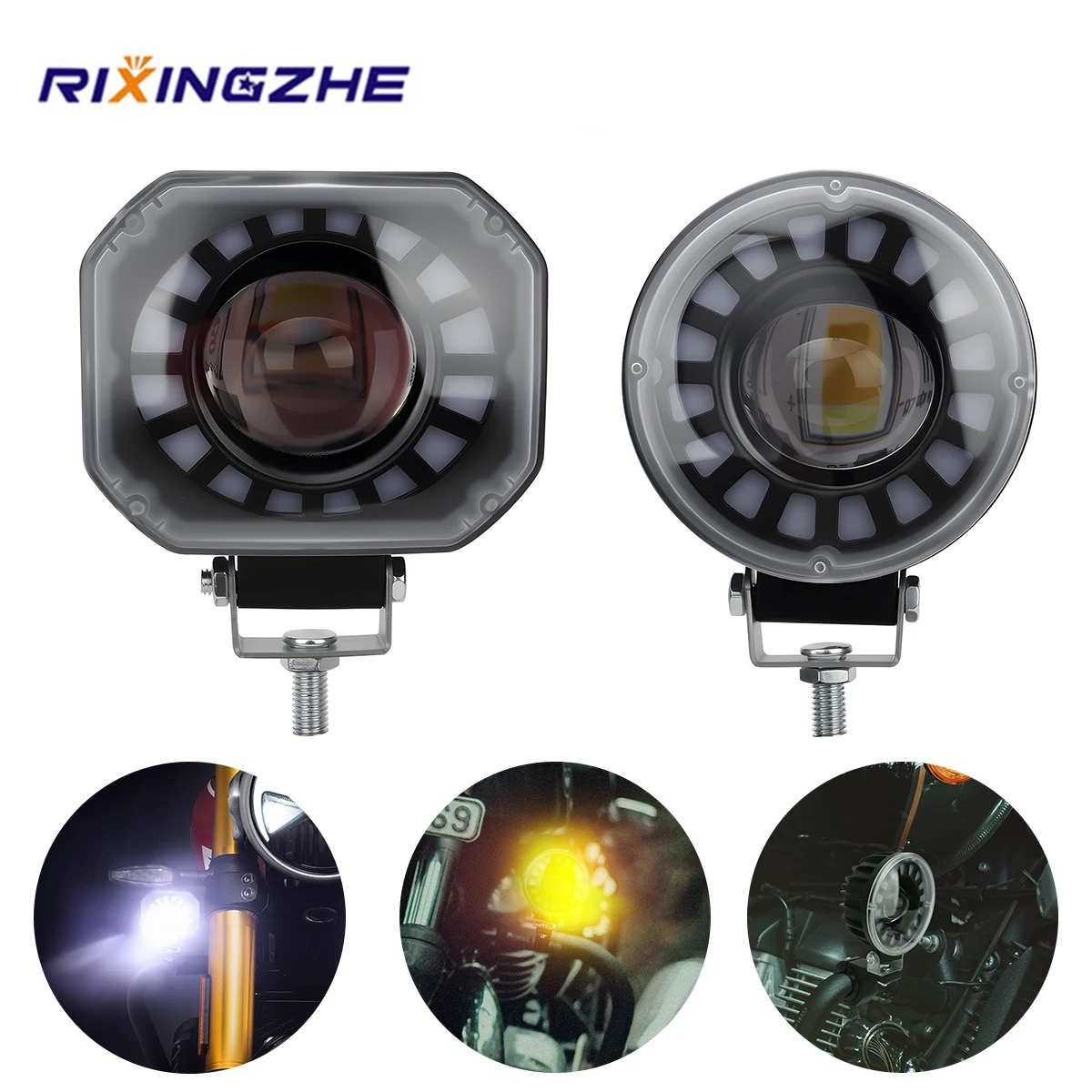 1/2PCS Motorcycle LED Spotlight Lens 12-24V Adjustable Daytime Running Light RGB Aperture Hi/Lo Beam Light for Car SUV ATV UTV