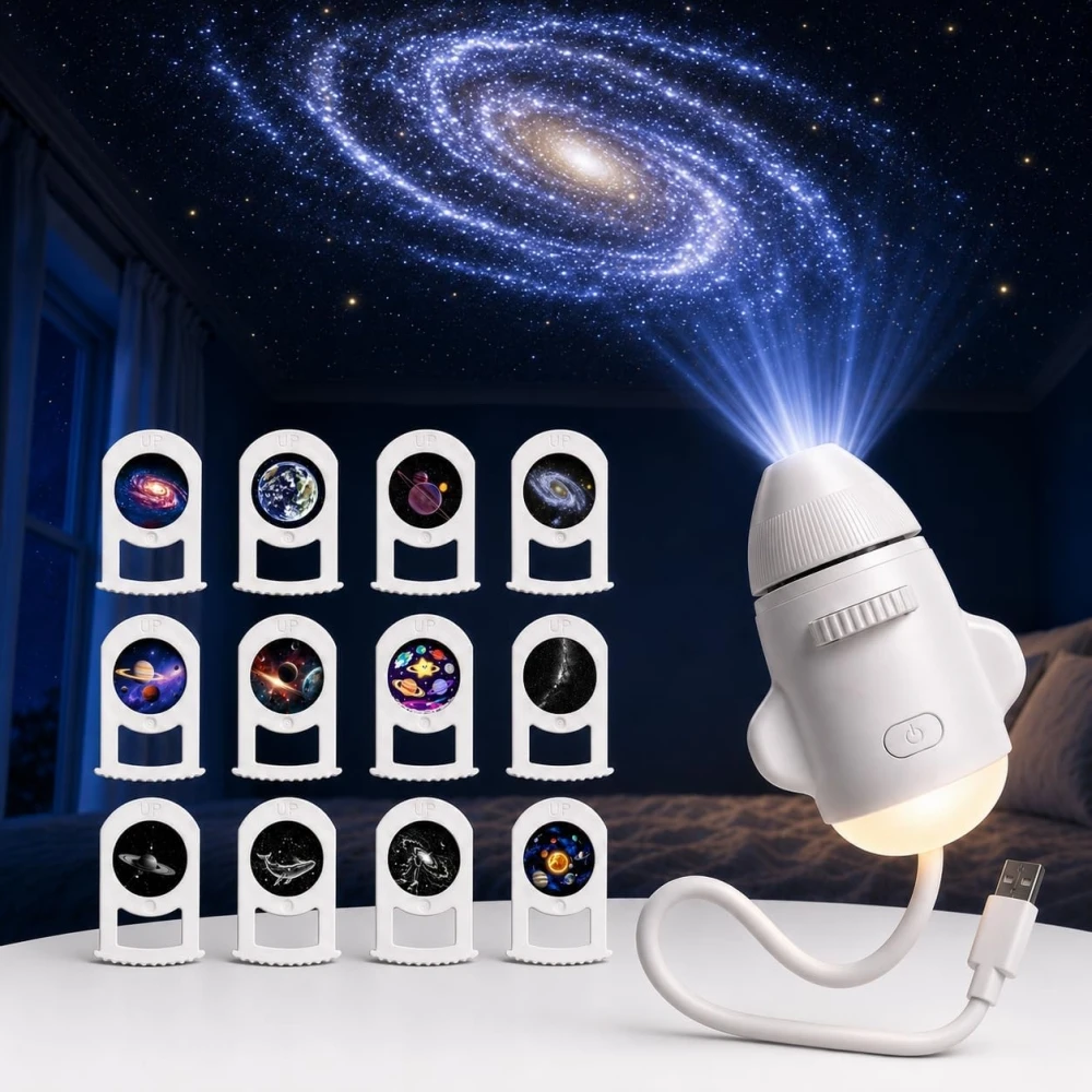 USB Portable Galaxy Projector Starry Sky Night Light with Adjustable Brightness LED Eye Protection for Bedroom Car Wall Lamp