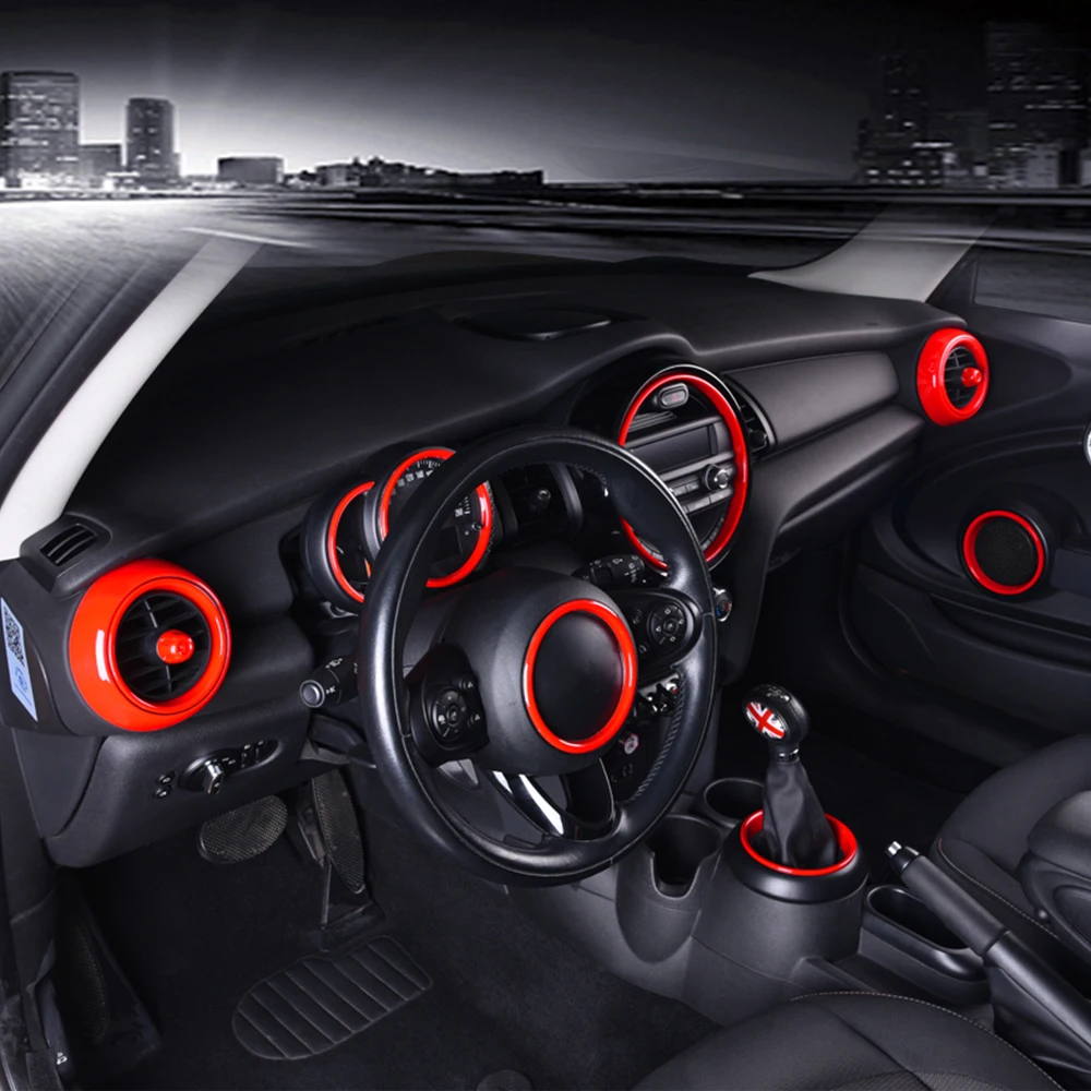 15PCS Car Interior Accessories Suite Kit Gears Circle Knob Ring Cover Trim Sticker For BMW MINI COOPER F55 F56 F57 Auto Styling