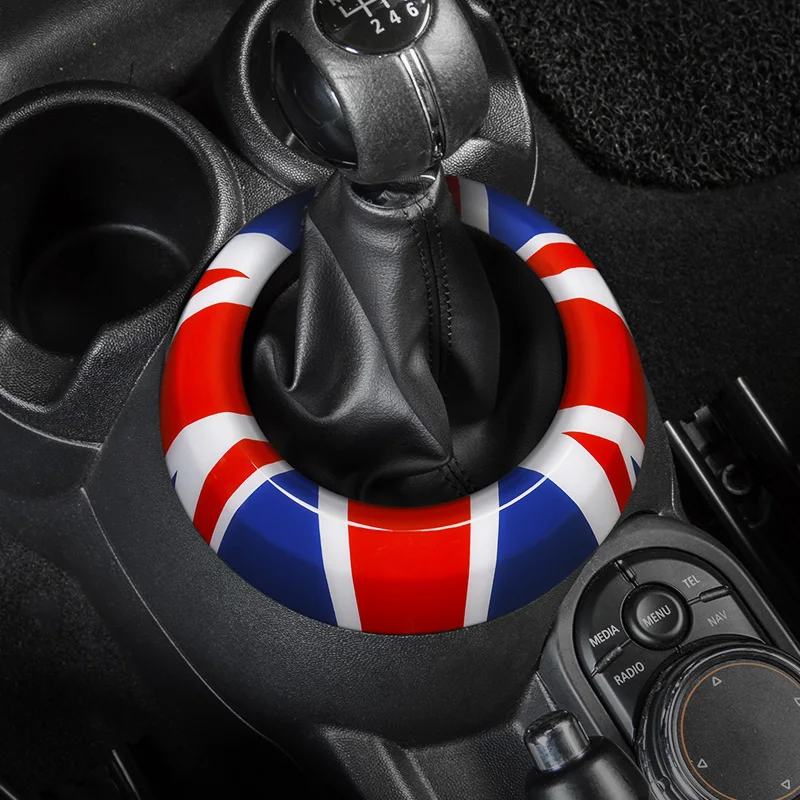 Union Jack Car Center Control Gear Dust Ring Trim Sticker For MINI Cooper F56 Interior Decoration Accessories