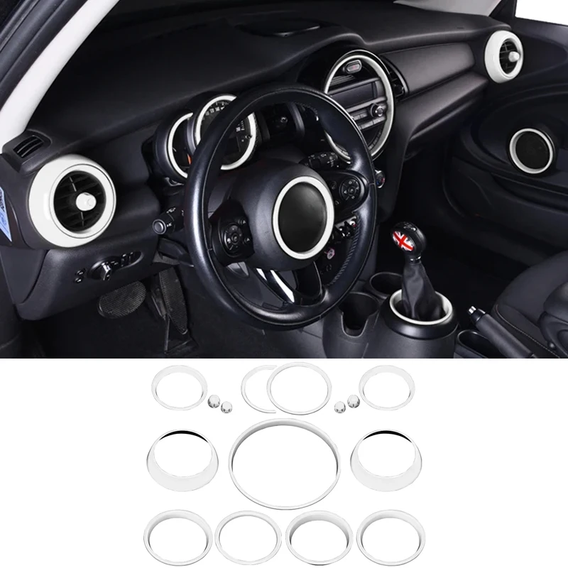 For Mini Cooper F55 F56 F57 15PCS Auto Styling Car Interior Accessories Suite Kit Gears Circle Knob Ring Cover Trim Stickers