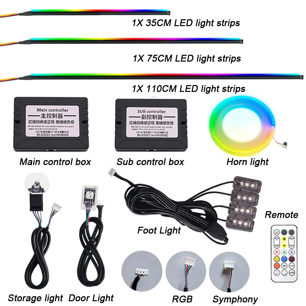 35CM/75CM/110CM LED Smoke Hidden Acrylic Strip Light For Car Symphony Ambient Light Part Backlight Guide Replacement Accessories