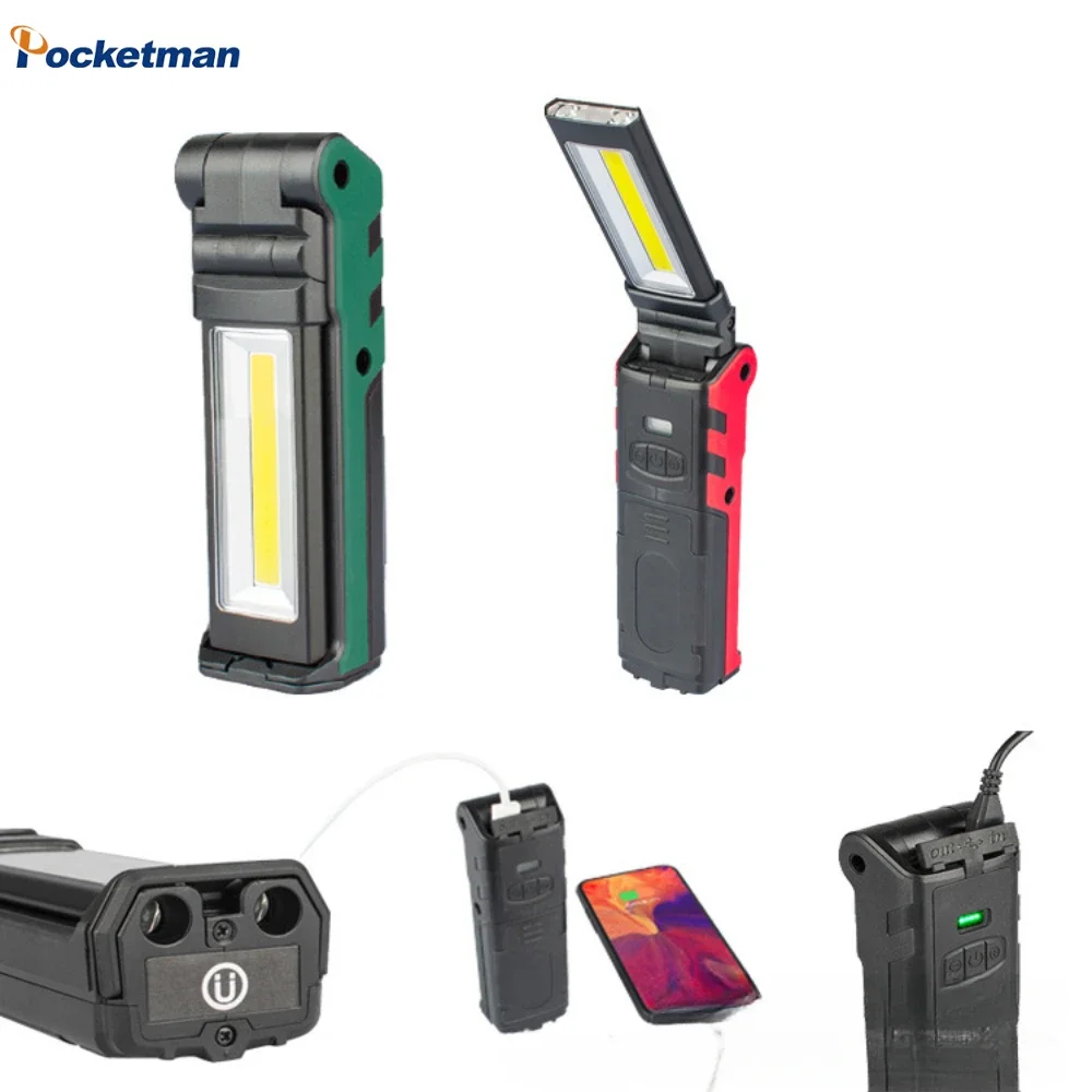 Portable COB LED Work Light USB Rechargeable Flashlight Auto Repair Lights Emergency Lamp Torch with Magnet Hook