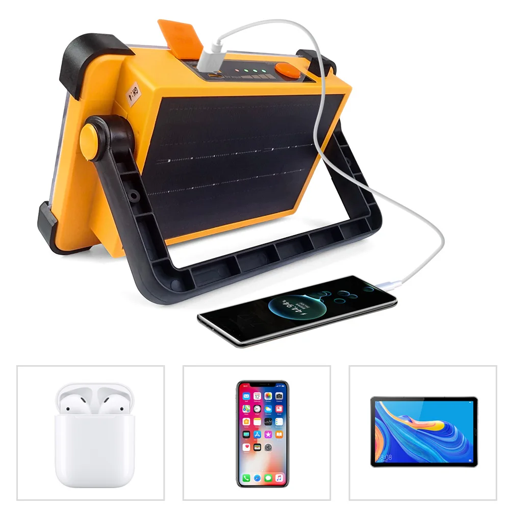 100W LED Solar Flood Light White/Yellow USB Rechargeable Emergency Light Portable Camping Tent Lamp Work Repair Lighting