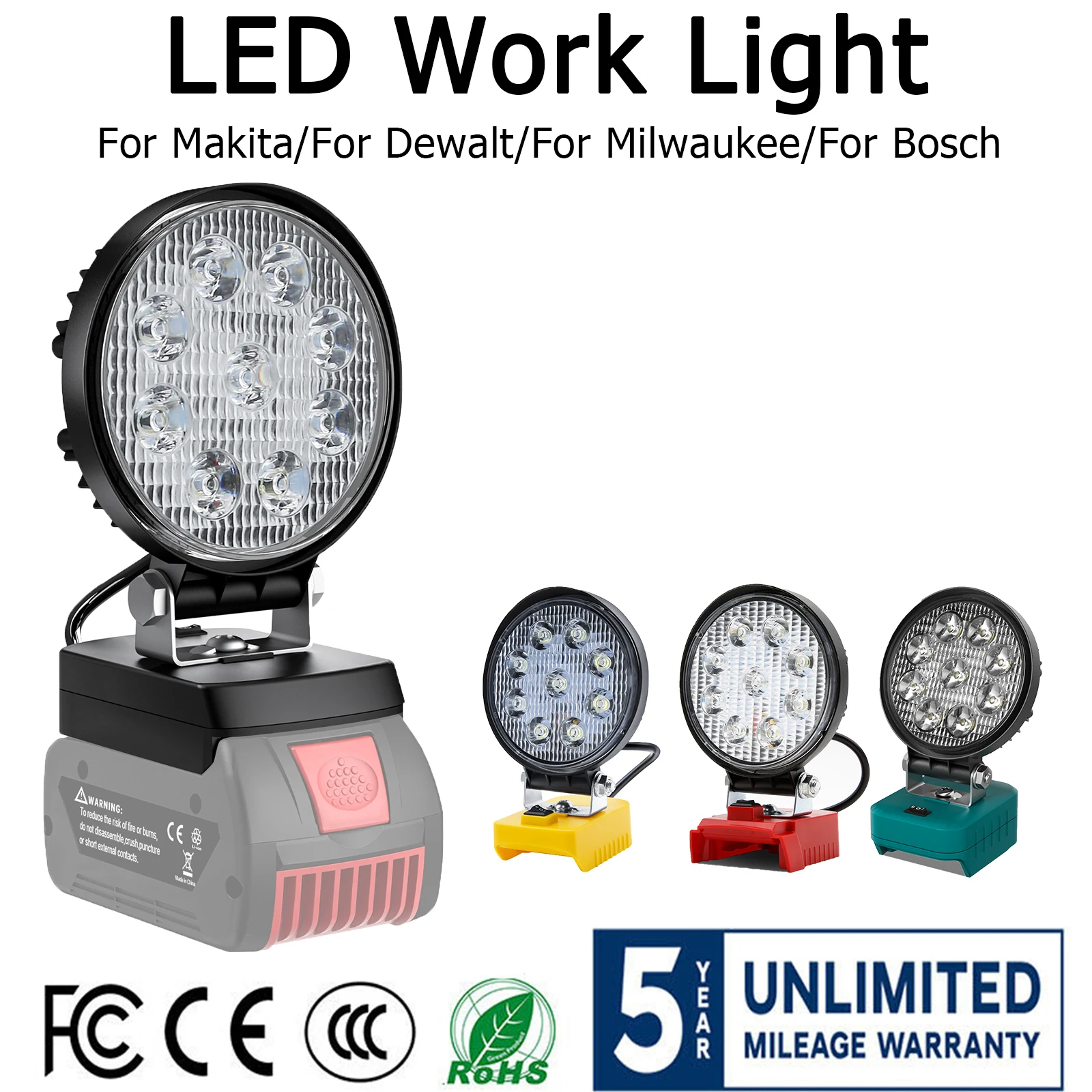 (NO BATTERY) LED Work Lights Flashlight Outdoors Spotlight Light Portable Camping Lamp For Makita/Dewalt/Milwaukee/Bosch