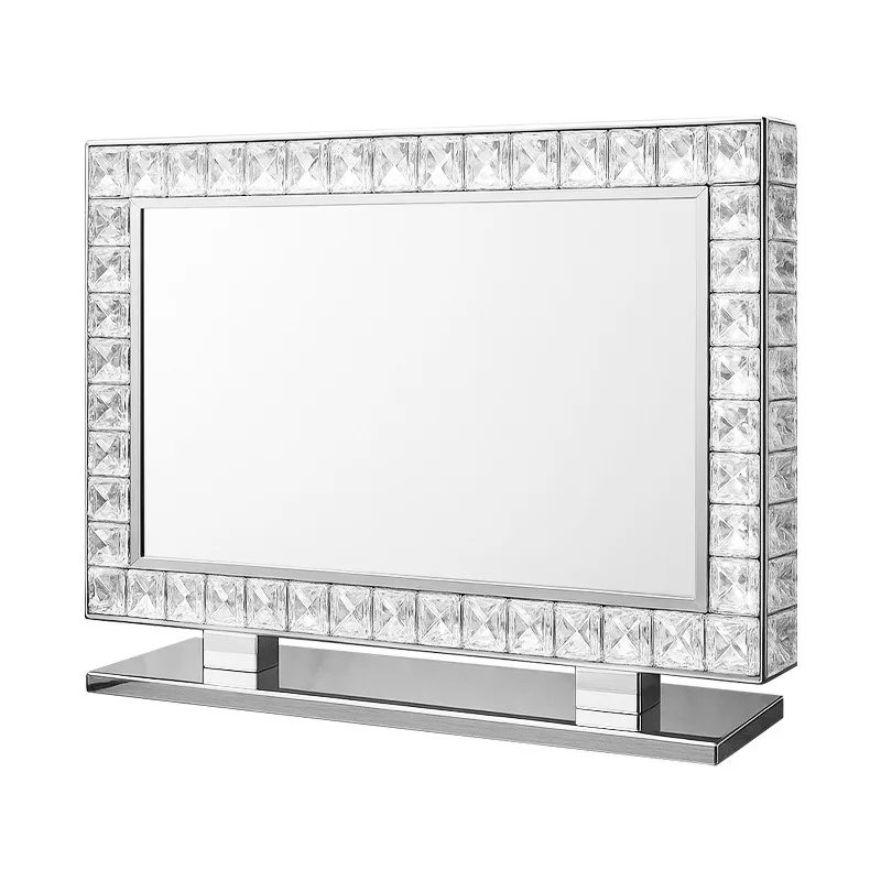 Premium metal French makeup with lamp high-end vanity mirror crystal desktop stainless steel led vanity mirror