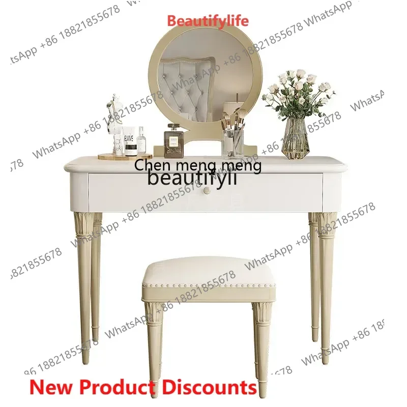 ss8350 American light luxury solid wood dresser champagne gold bedroom bedside desk French makeup premium drawer table makeup st