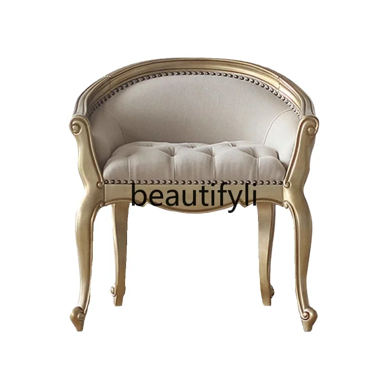 American light luxury simple dressing stool leather beech makeup chair bedroom makeup stool premium beige