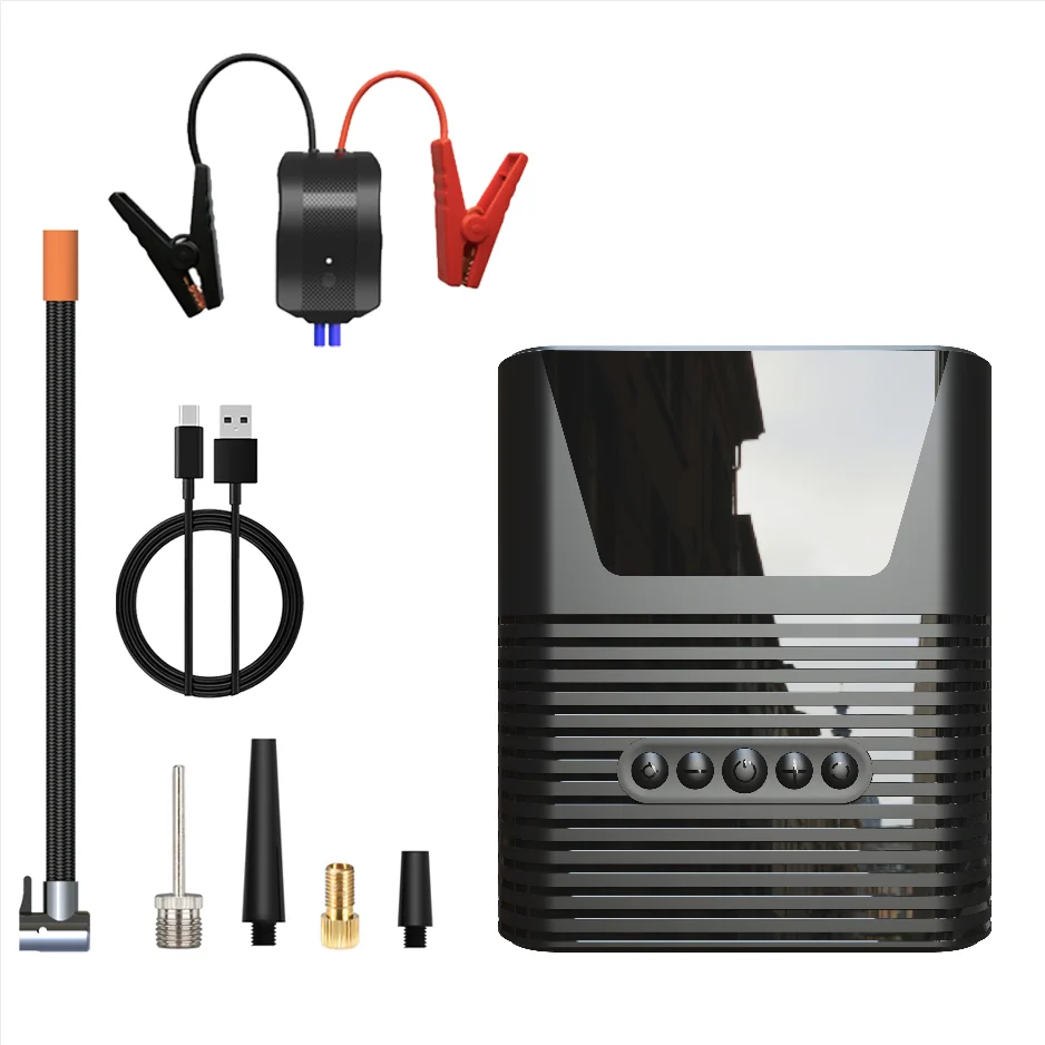 6-in-1 Portable Air Pump & Car Inflator with 1000A Jump Start Built-In LED Light for Car & Motorcycle