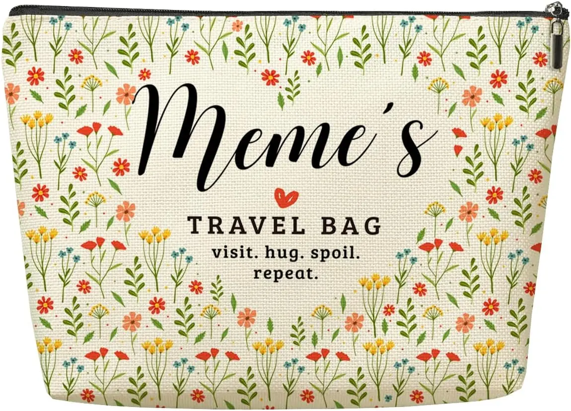 Meme's Travel Bag Mothers Day Makeup Bag Meme Gifts Grandma Birthday Gifts Funny Coloful Floral Cosmetic Bags for Women