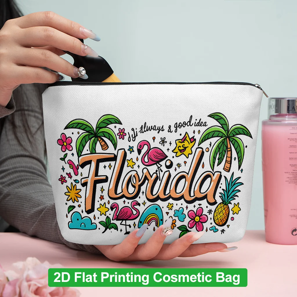 Florida Tropical Style Elements Makeup Bag Foldable Portable Toiletry Bag Zipper Closure Use Travel Storage Holiday for Women