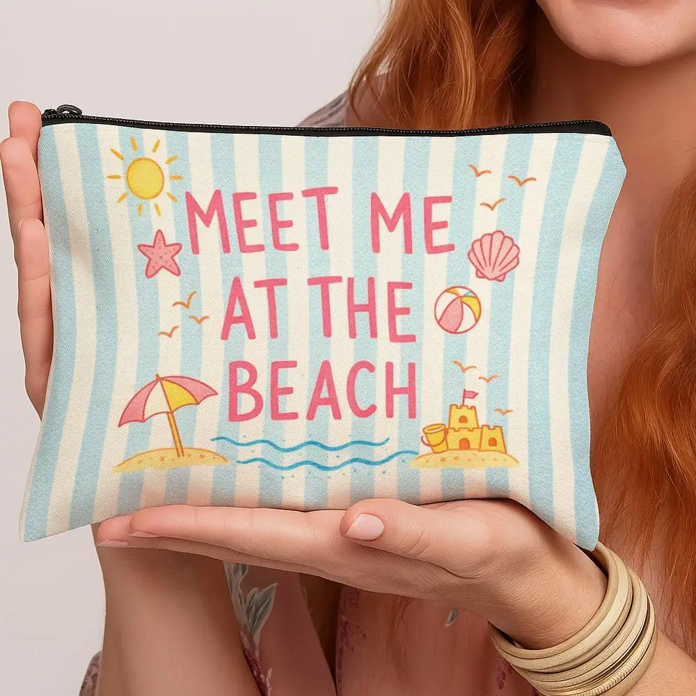 Coastal Minimal Cute Makeup Bag and a Foldable Travel Toiletry Bag with a Zipper Closure Beach Typography Pastel Perfect Gifts