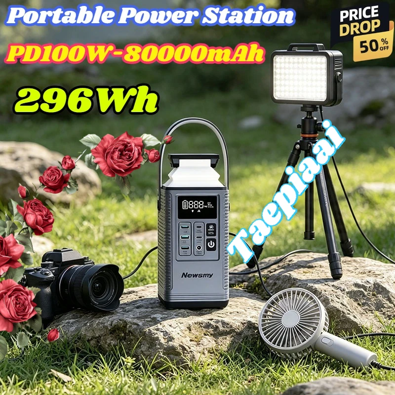 Taepiaai 296Wh Portable Power Station PD100W 80000mAh Solar Generator for Outdoor Camping RV Emergency Home Backup Power