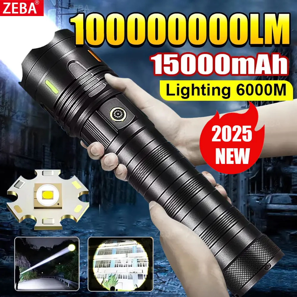 2025 New 15000mAh White Laser Flashlight 100000LM Ultra Powerful Flashlight Rechargeable Military Tactical Lantern Outdoor Torch