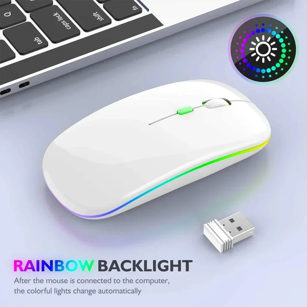 Rechargeable Wireless Mouse: Silent, LED Backlit, 2.4GHz Receiver + Bluetooth Dual Mode, Optical Mice for PC, Laptop & Computer