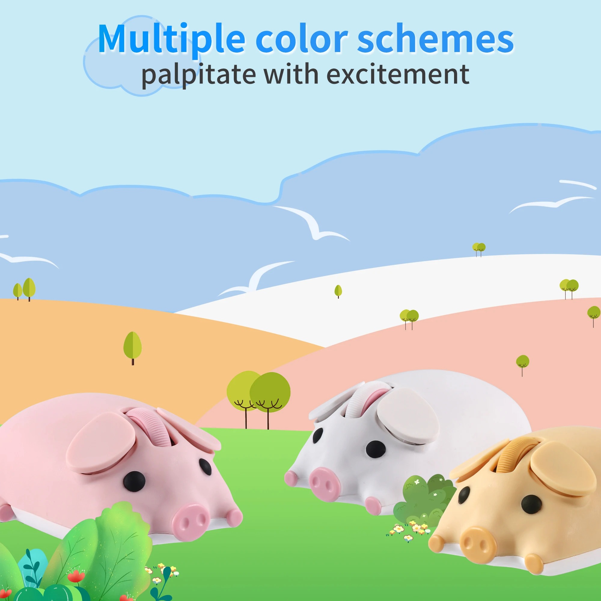 Cute 3D Little Pig Wireless Mouse 2.4G Bluetooth Dual-mode Silent For Women Office Laptop PC