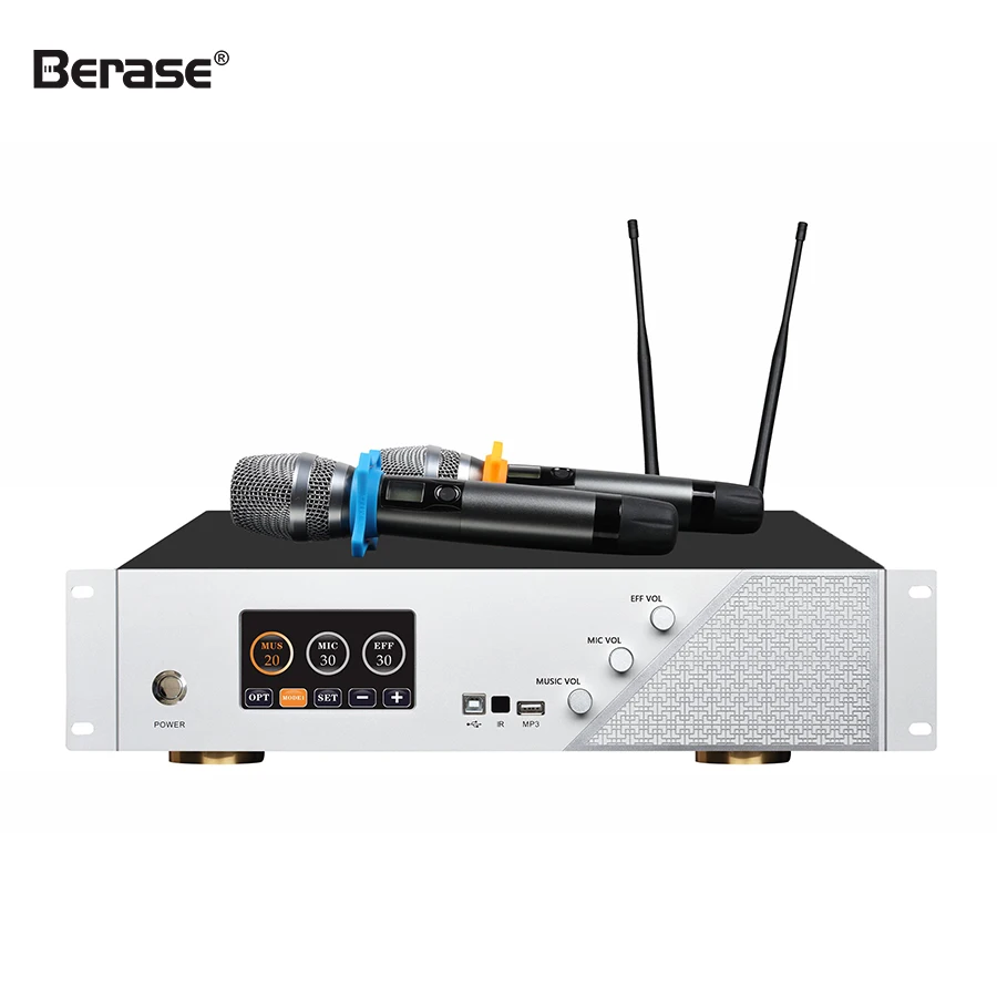 4‑Channel Three‑in‑One 450W×2 Power Amplifier With Processor Wireless Microphone for Home Church Party Use