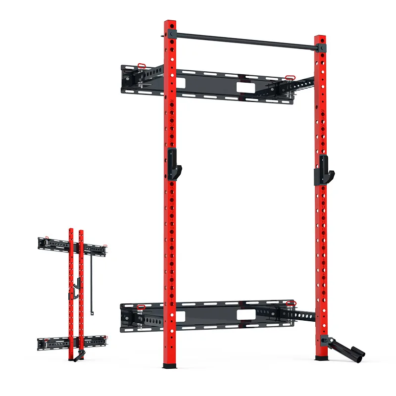 Back Wall Mount Squat Home Use Fitness Equipment Foldable Adjustable Space-saving Multi-grip Bar Squat Rack for Home Gym Rack 2