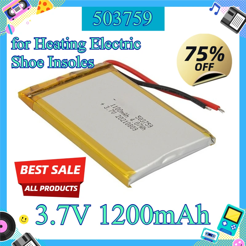 10PCS 503759 Lithium Polymer Battery 3.7V 1200mAh Rechargeable Li‑Po Battery for Heating Electric Shoe Insoles