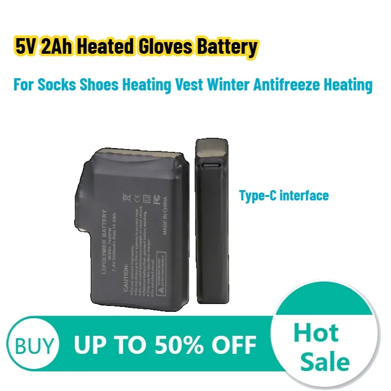 2pcs 5V 2Ah Heated Gloves Battery Lithium Batteries for Socks Shoes Heating Vest Winter Antifreeze Heating Rechargeable Battery