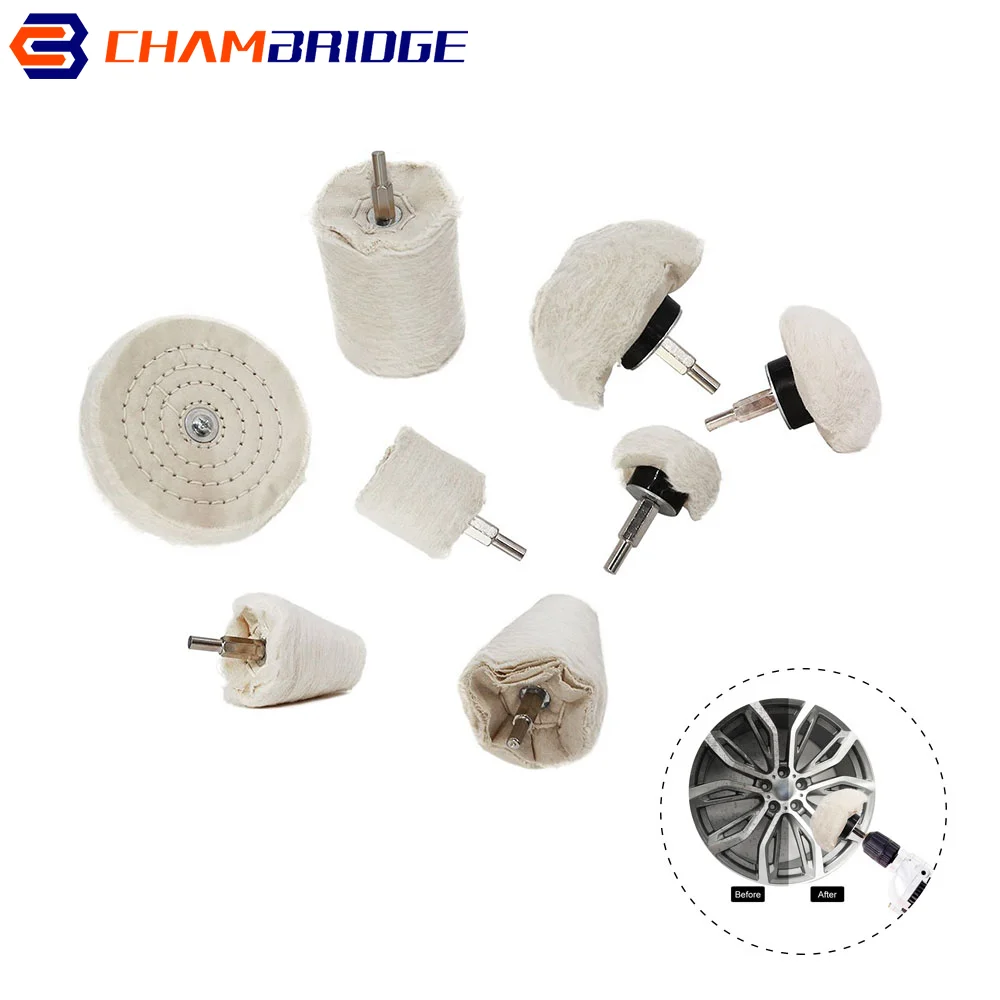 6mm Shank Cotton Polishing Wheel Buffing Wheel Set Conical Cylindrical Mushroom Flat Cloth Polishing Head Rotary Tool For Metal