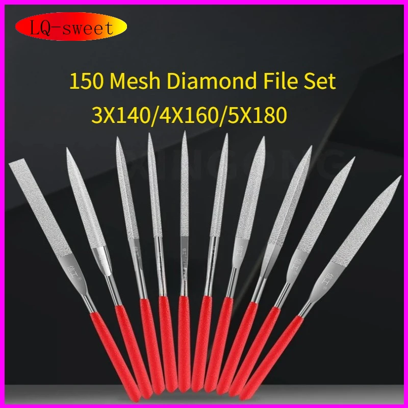 150 Mesh Diamond File Set, Including Semi-circular, Flat-head, Square-head, Round-head and Triangular-head in Various Shapes
