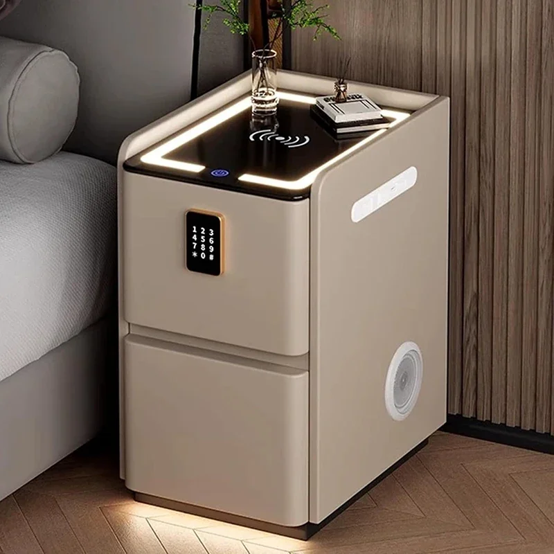 Night Stands With USB Ports LED Lights Password Lock 2-Drawer Side Table Modern Multifunctional Bedside Table Mesitas De Noche