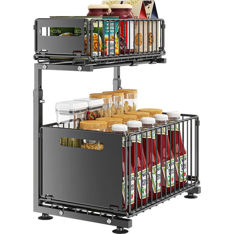 Upper and Lower Carbon Steel Storage Shelves Kitchen Seasoning Accessories & Parts with Divider