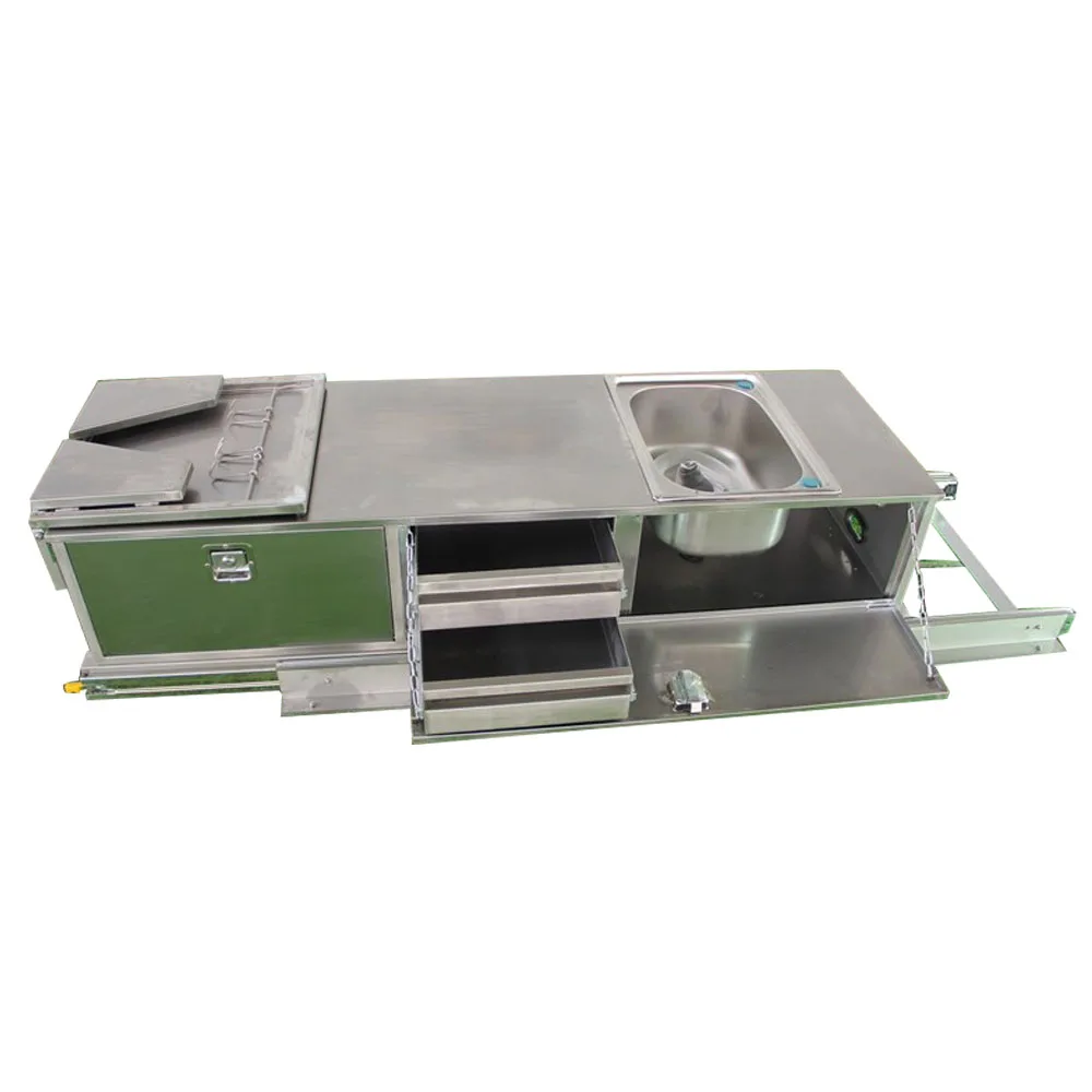 Stainless Steel Slide-Out Kitchen Accessories for Campers RV Caravans Motorhomes with Sink and Drawers for Travel Trailers