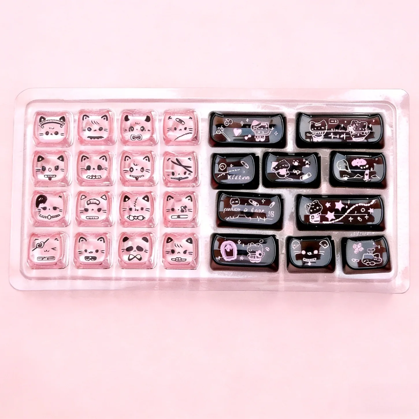 Black Pink Cute Cat Keycaps MAO Profile 26 Keys Transparent PC DIY Magnetic Switch Keycaps