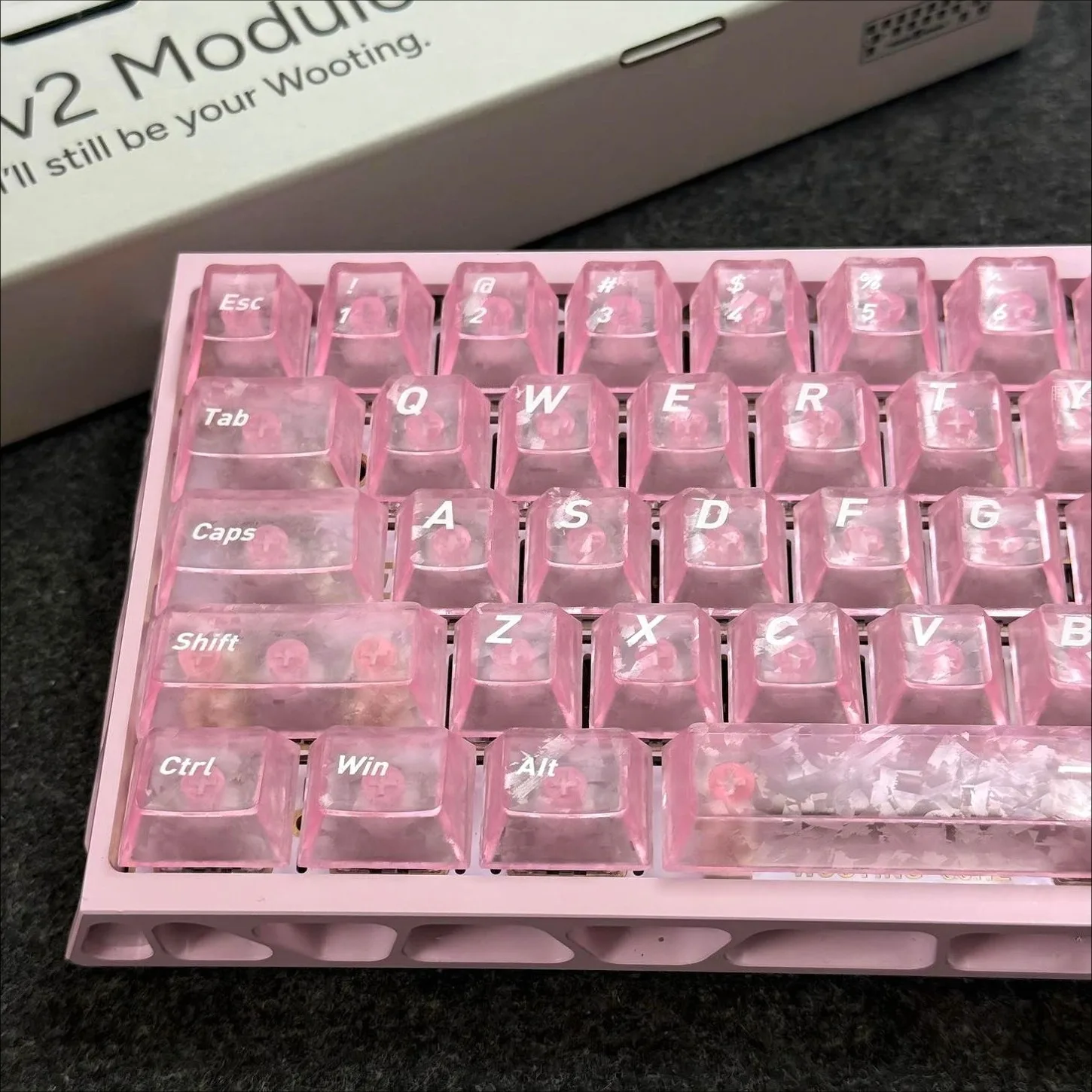 Pink Carbon Fiber PC Keycaps 119 Keys Matte Backlit for Wooting Magnetic Switch Mechanical Keyboards