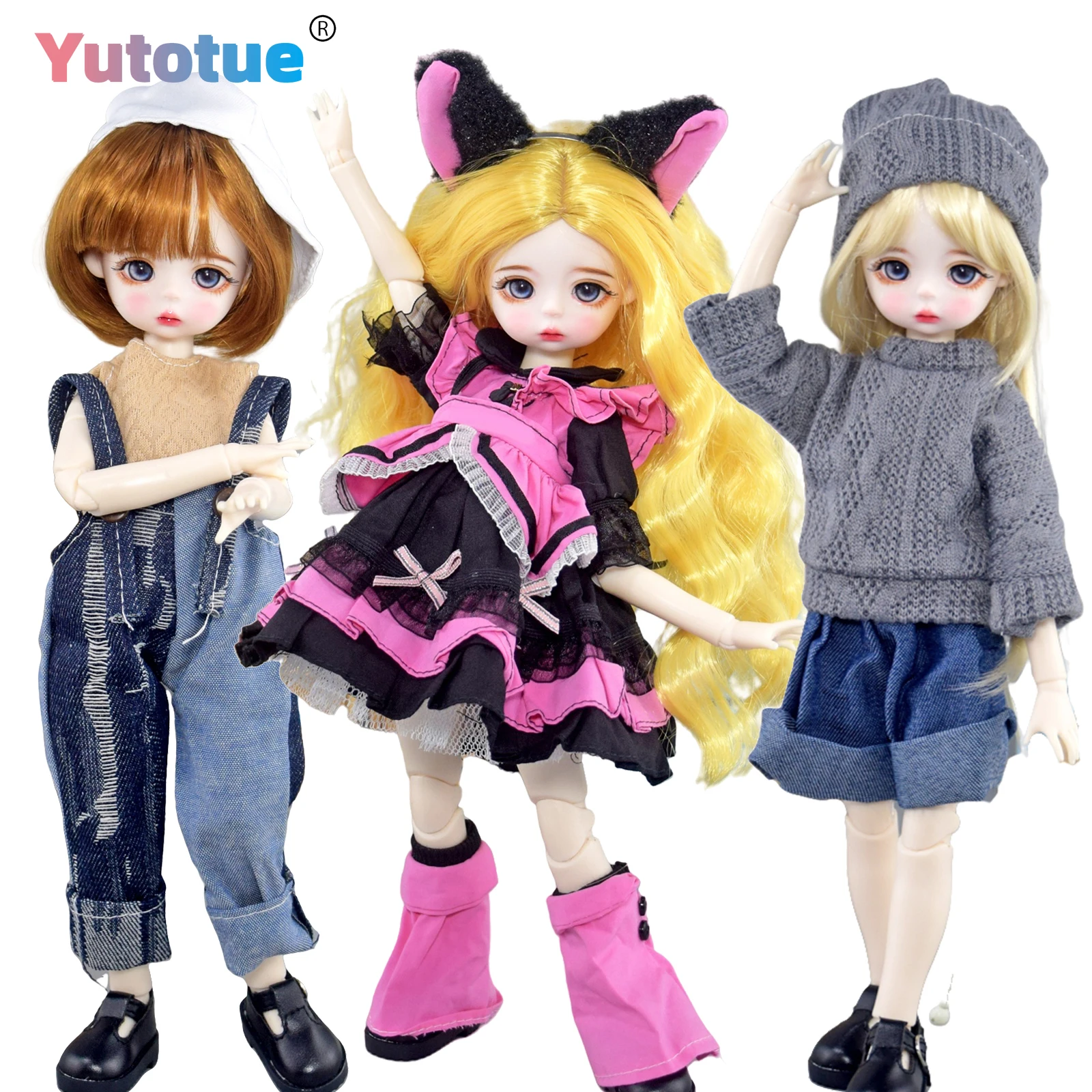 YUTOTUE 30cm Height Girl Doll Toy Kids Gift Makeup Face Lifelike Fashion Clothes Set Removable Head can open