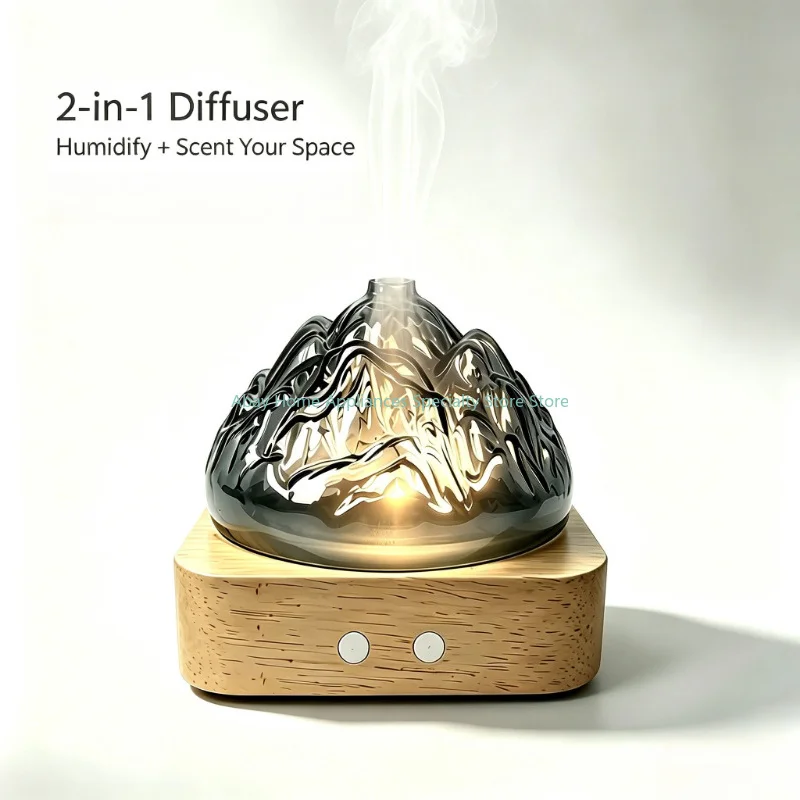 Snow Mountain View Glass Solid Wood Aromatherapy Humidifier Colorful LED Light Mute Timer Home Bedroom Atmosphere Light Diffuser