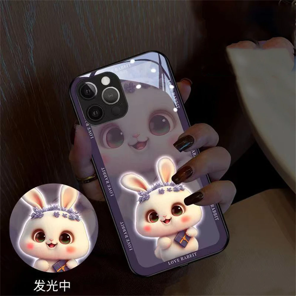 Lovely Bunny LED Light Luminous Phone Case For iPhone Air 17 16 E 15 14 13 12 11 Pro Max Plus X XS XR SE Mini 6 7 8
