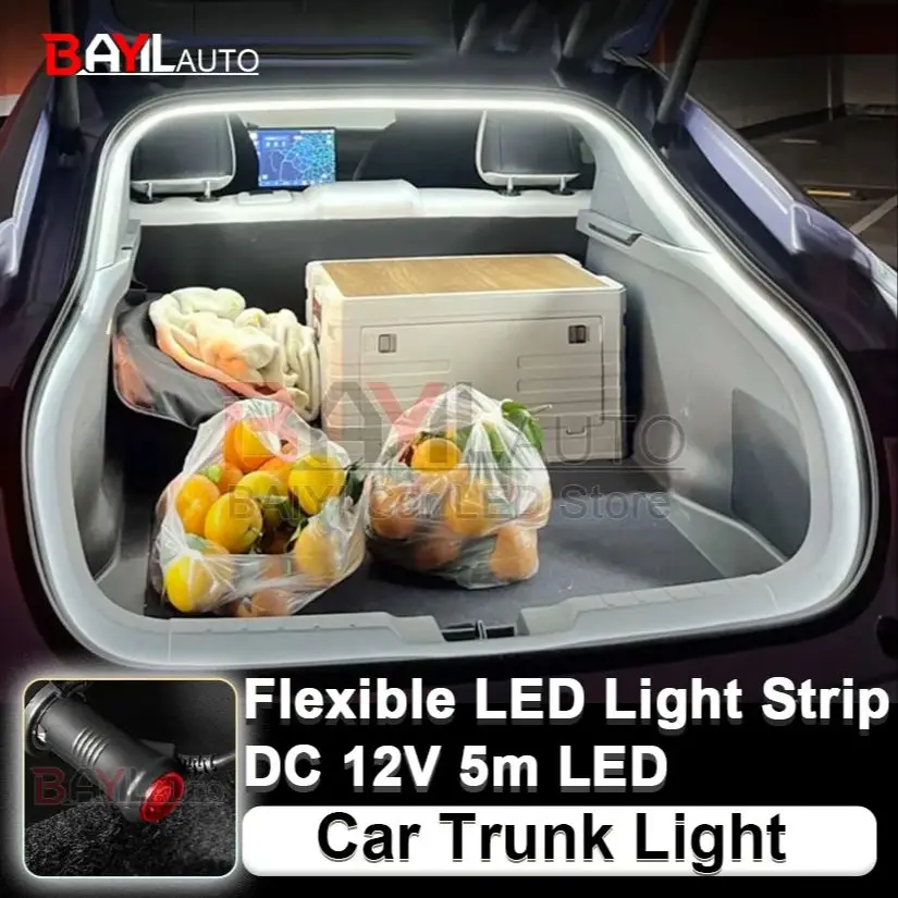 Car Trunk Light Modified Ambient Lighting 12V 5M Flexible LED Strip Atmosphere Light Waterproof Decorative Lamp Car Accessories