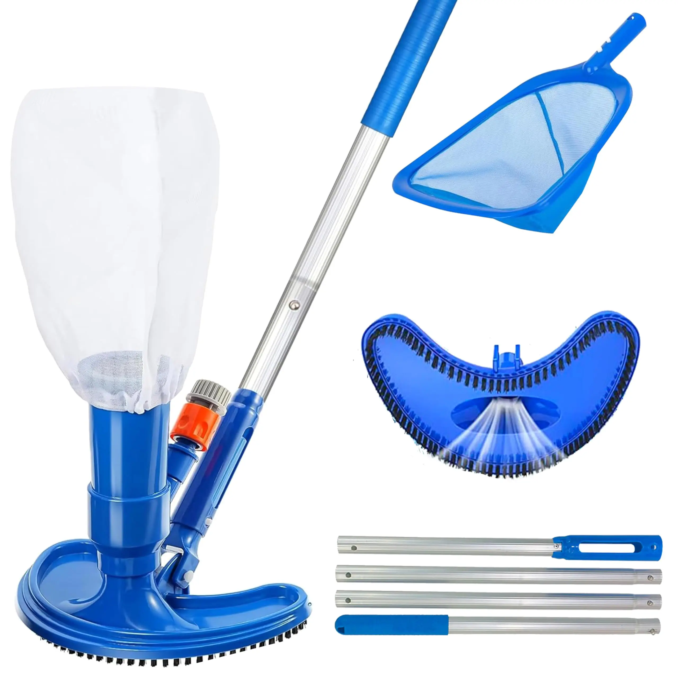60 inch Pool Vacuum Cleaner Handheld Telescopic Pole Portable Toolkit Brush Swimming Vacuum Cleaner with Cleaning Brush Set