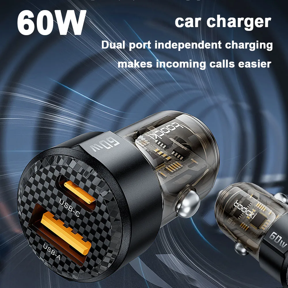 Car Charger Fast Charging PD 60W QC3.0 USB C Car Phone Charger Type C Adapter in Car for IPhone 1413 12 Xiaomi 13 12
