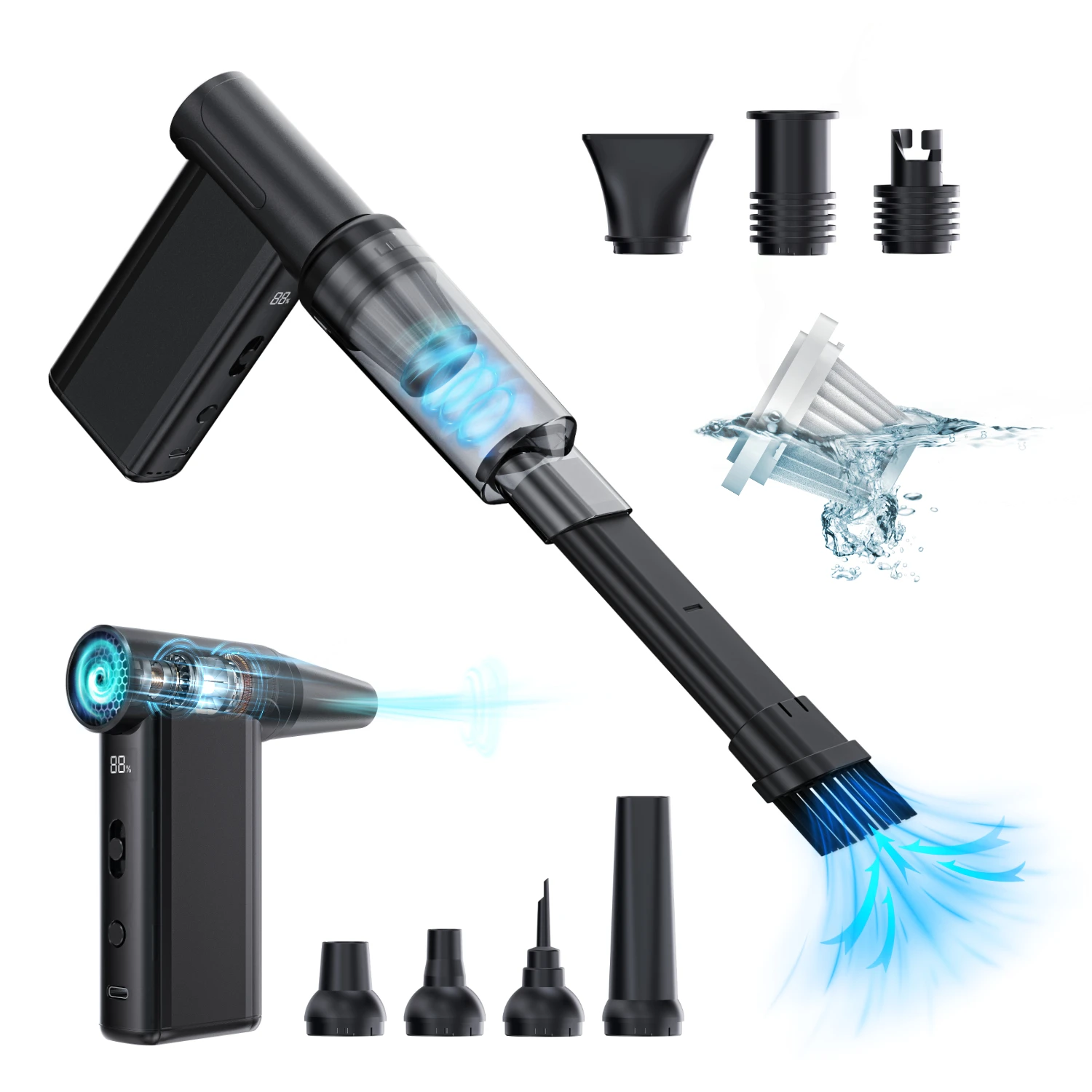 Handheld USB Portable Cordless High-Power Suction Wet/Dry Car Vacuum Cleaner for Home Hotel Office Pet Hair Dust Cleaning Tool