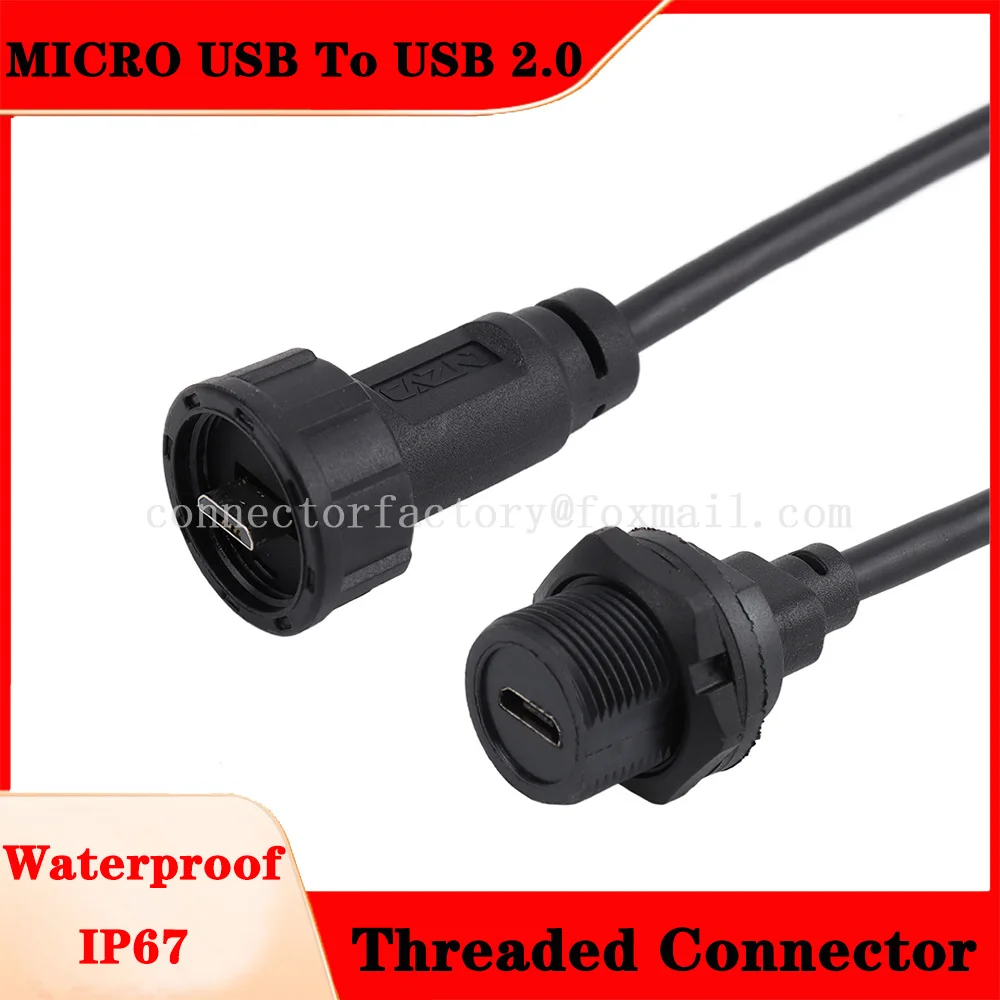 MICRO USB To USB 2.0 Threaded Connector Waterproof IP67 Male Female Plug Socket PC Board Installation Socket With Cable Plug