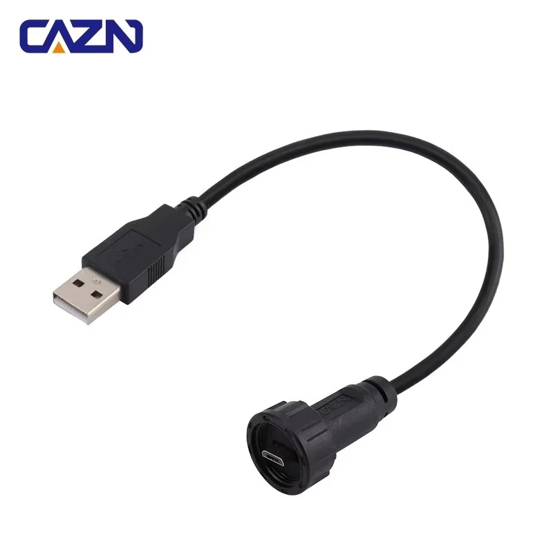 CAZN Micro USB Male to USB 2.0 Male Overmolded Cable Threaded Waterproof IP67 IP68